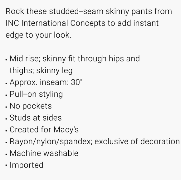 INC Studded Skinny Pull On Pants Olive Gray Beige - Picture 7 of 8